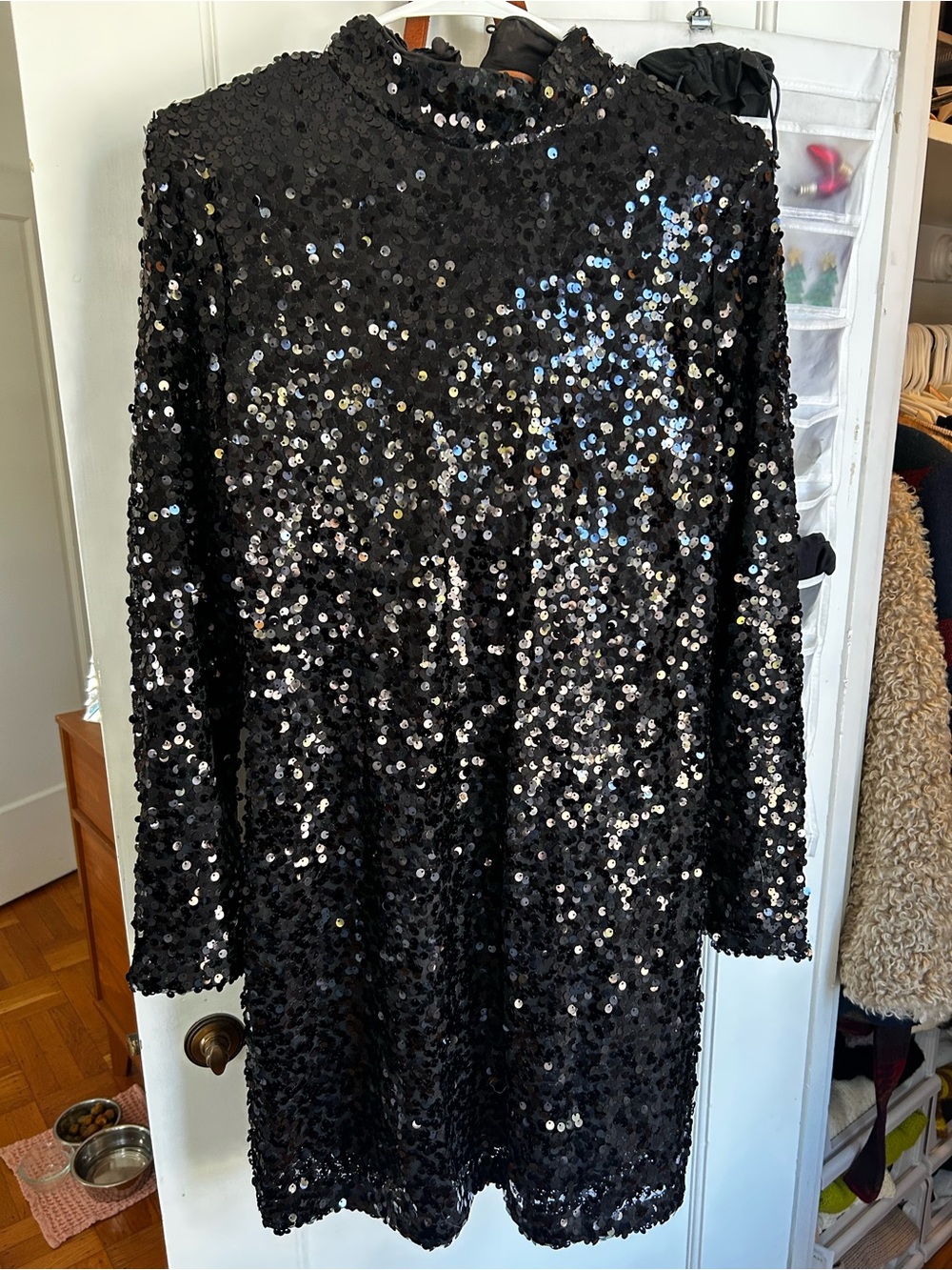 H&M Black Sequin Long Sleeve Mini Dress